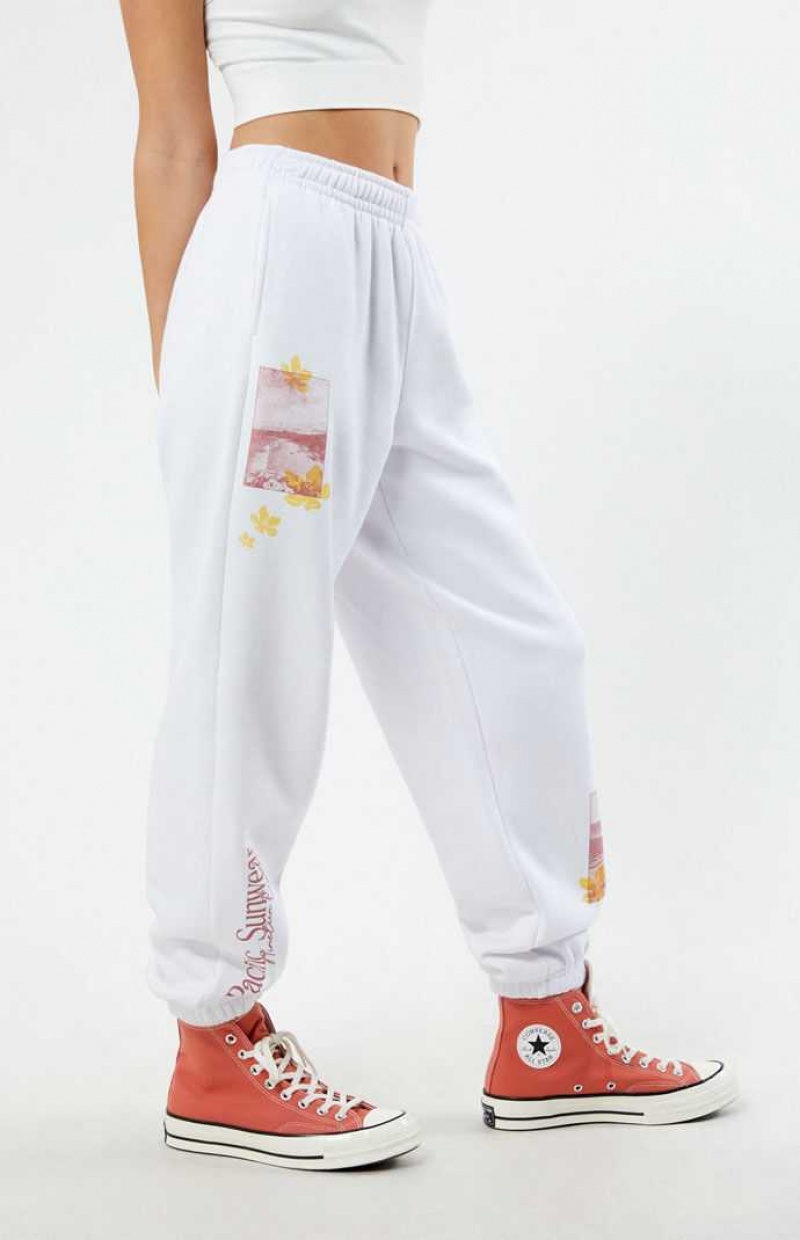 WHITE PacSun Pacific Sunwear Beach Sweatpants | EIFOPDB-59