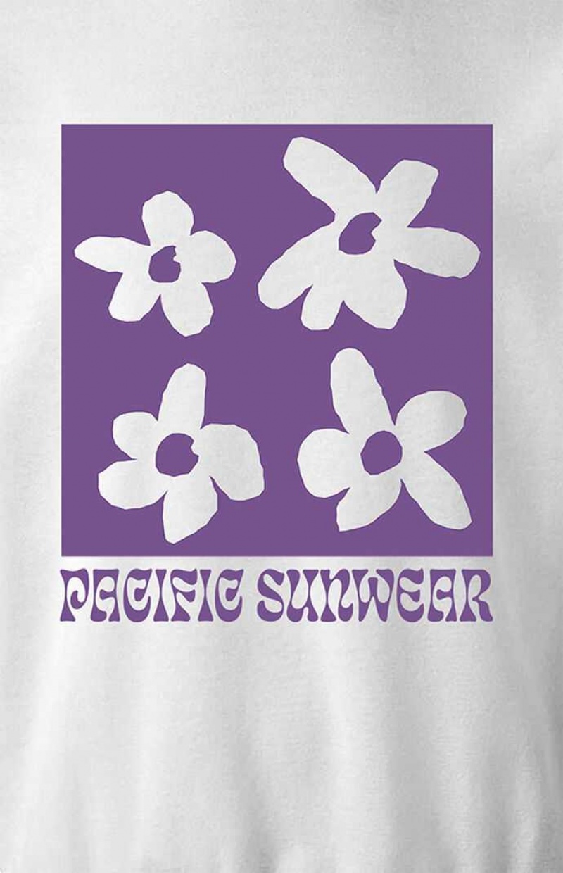 WHITE PacSun Pacific Sunwear Flower Crew Neck Sweatshirt | OVJXSKR-84