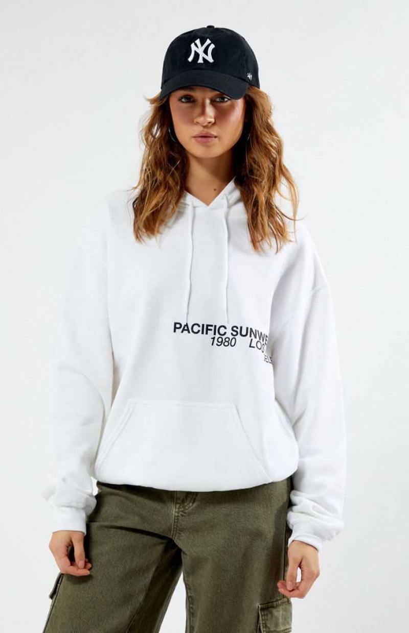 WHITE PacSun Pacific Sunwear Off Center Hoodie | FQHPYXG-25