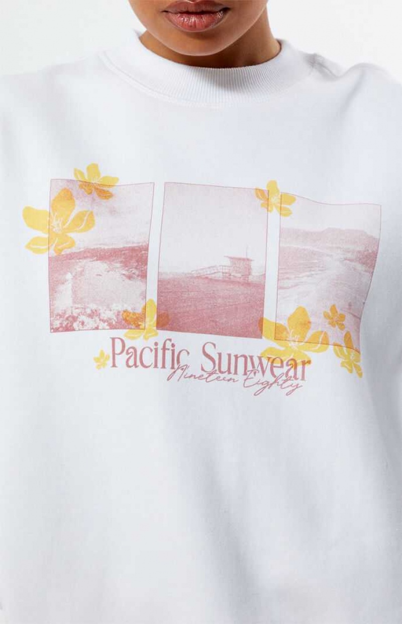 WHITE PacSun Pacific Sunwear Photographic Crew Neck Sweatshirt | YSXHUDV-72