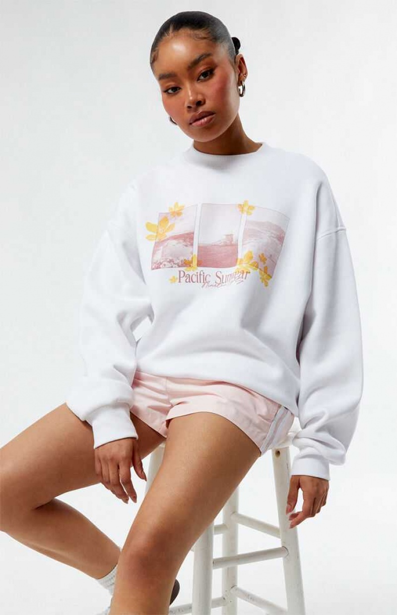 WHITE PacSun Pacific Sunwear Photographic Crew Neck Sweatshirt | YSXHUDV-72