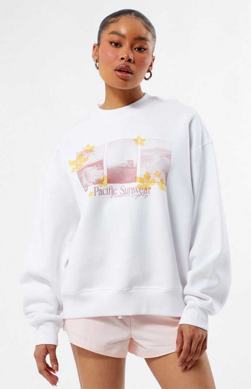 WHITE PacSun Pacific Sunwear Photographic Crew Neck Sweatshirt | YSXHUDV-72