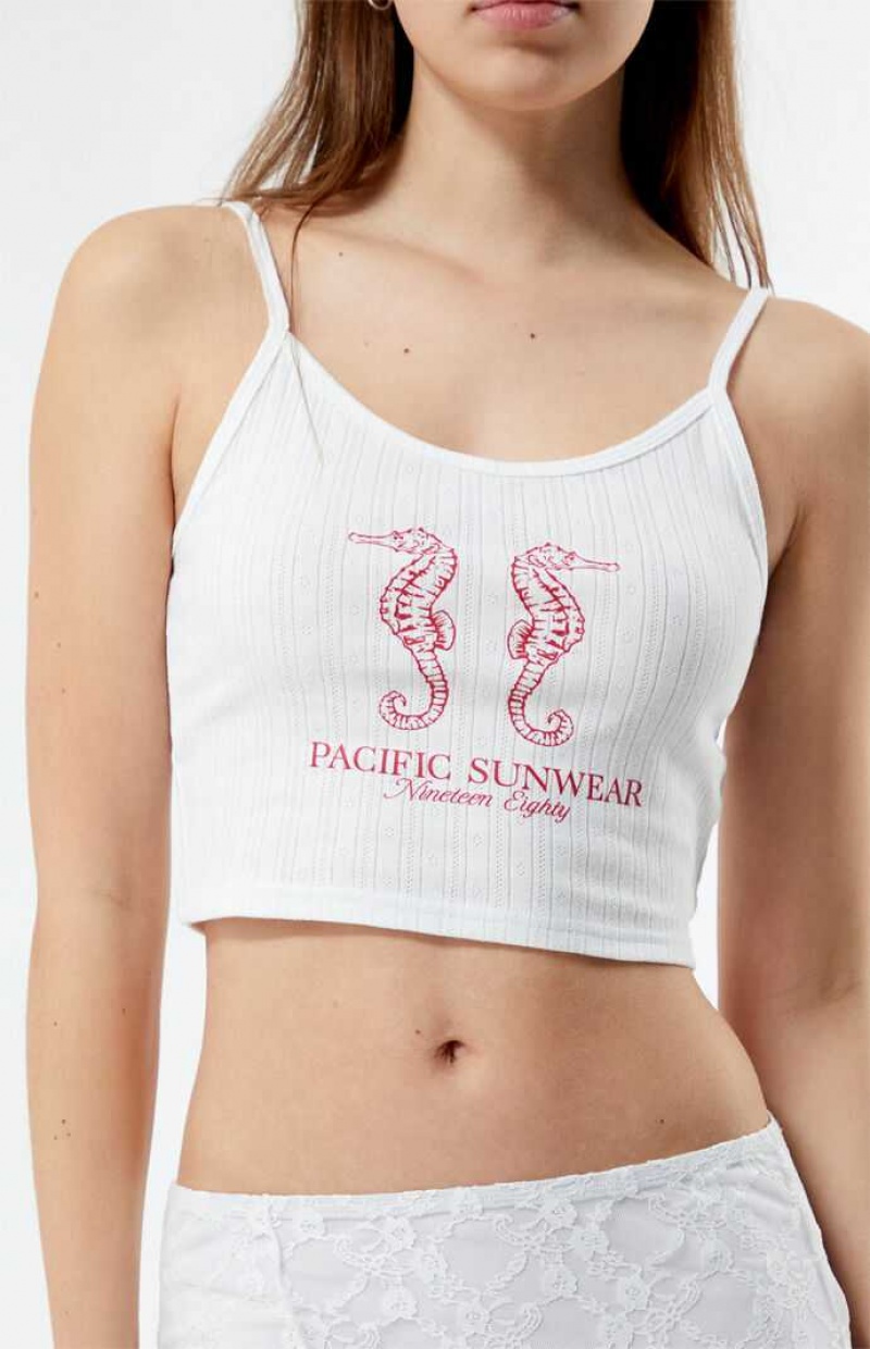 WHITE PacSun Pacific Sunwear Seahorse Easy Tank Top | TFVUWYG-48