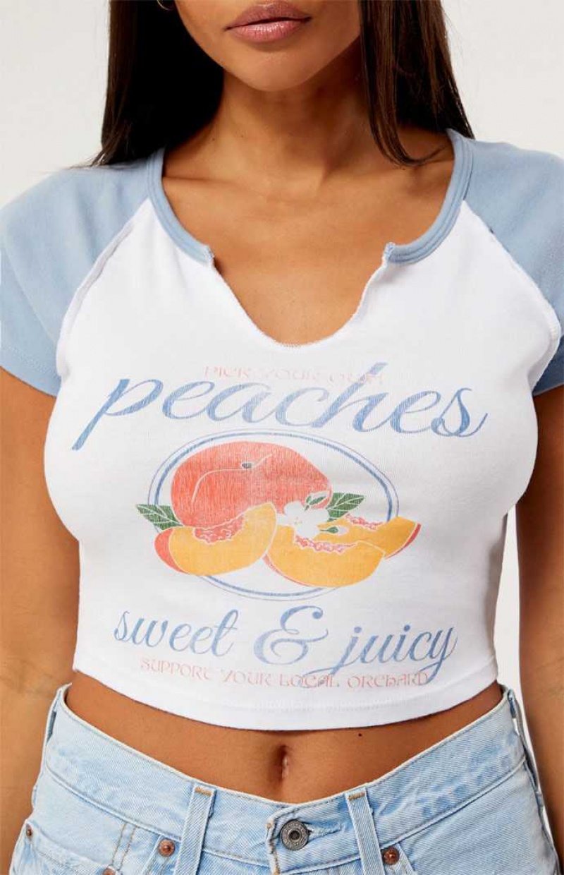 WHITE PacSun Peaches Raglan T-Shirt | KGCHXRJ-81