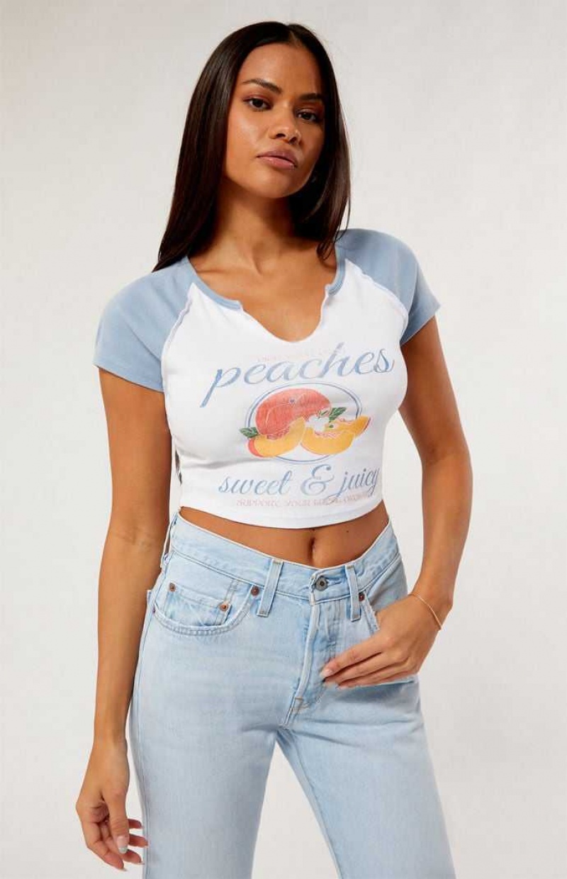 WHITE PacSun Peaches Raglan T-Shirt | KGCHXRJ-81