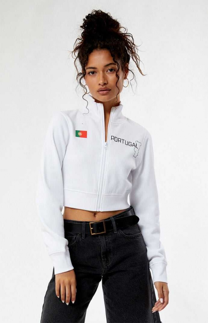 WHITE PacSun Portugal Mock Neck Full Zip Sweatshirt | RISEUFY-37