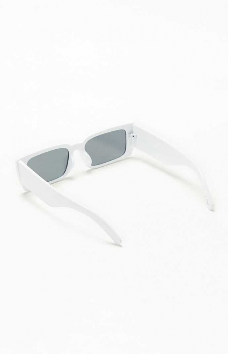 WHITE PacSun Rectangle Low Profile Sunglasses | OSRDCIX-50