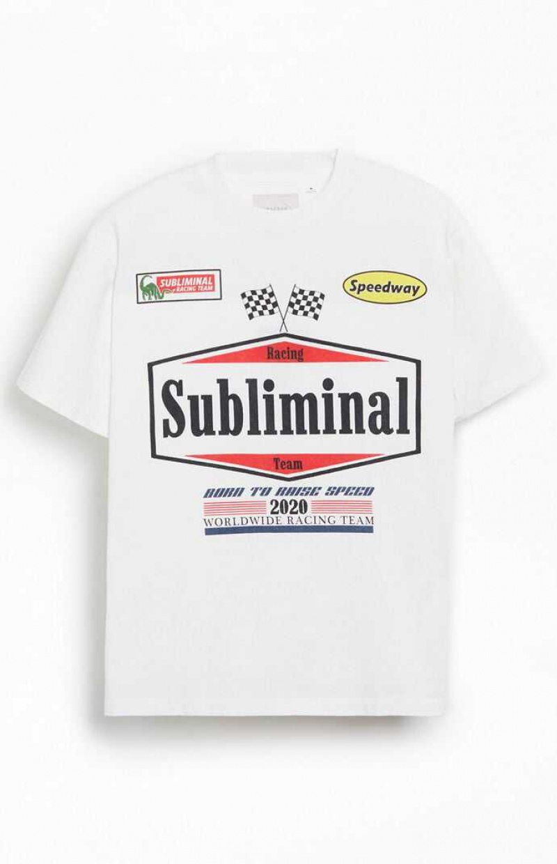 WHITE PacSun Subliminal Racing Oversized T-Shirt | VRADEOF-68