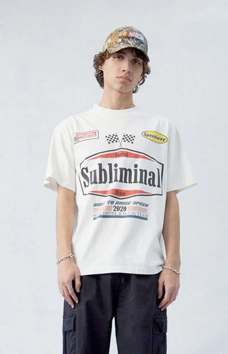 WHITE PacSun Subliminal Racing Oversized T-Shirt | VRADEOF-68