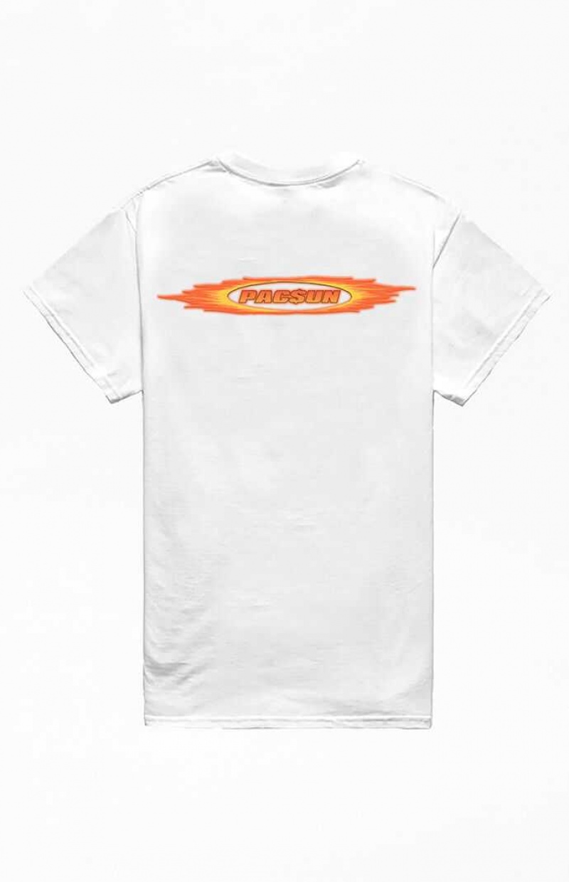 WHITE PacSun White Flames Logo T-Shirt | CFDIARY-54