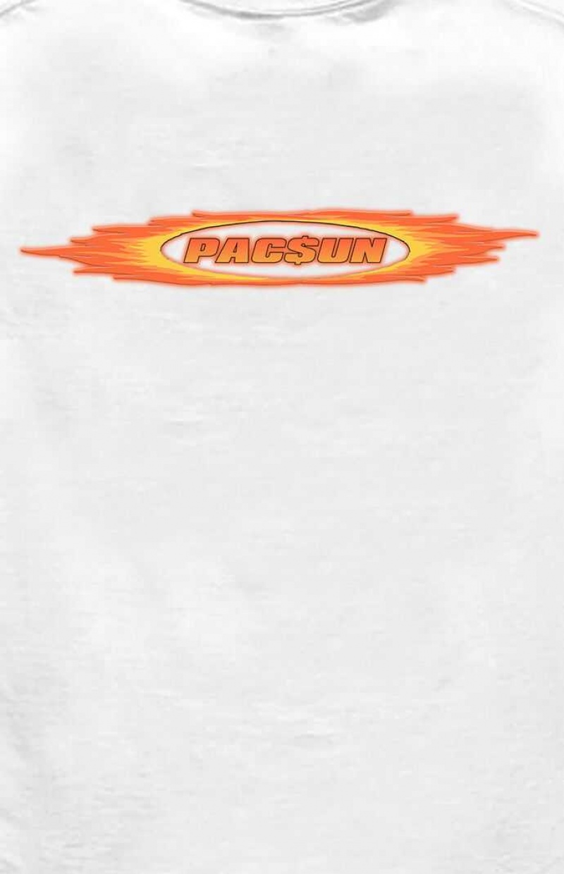 WHITE PacSun White Flames Logo T-Shirt | CFDIARY-54