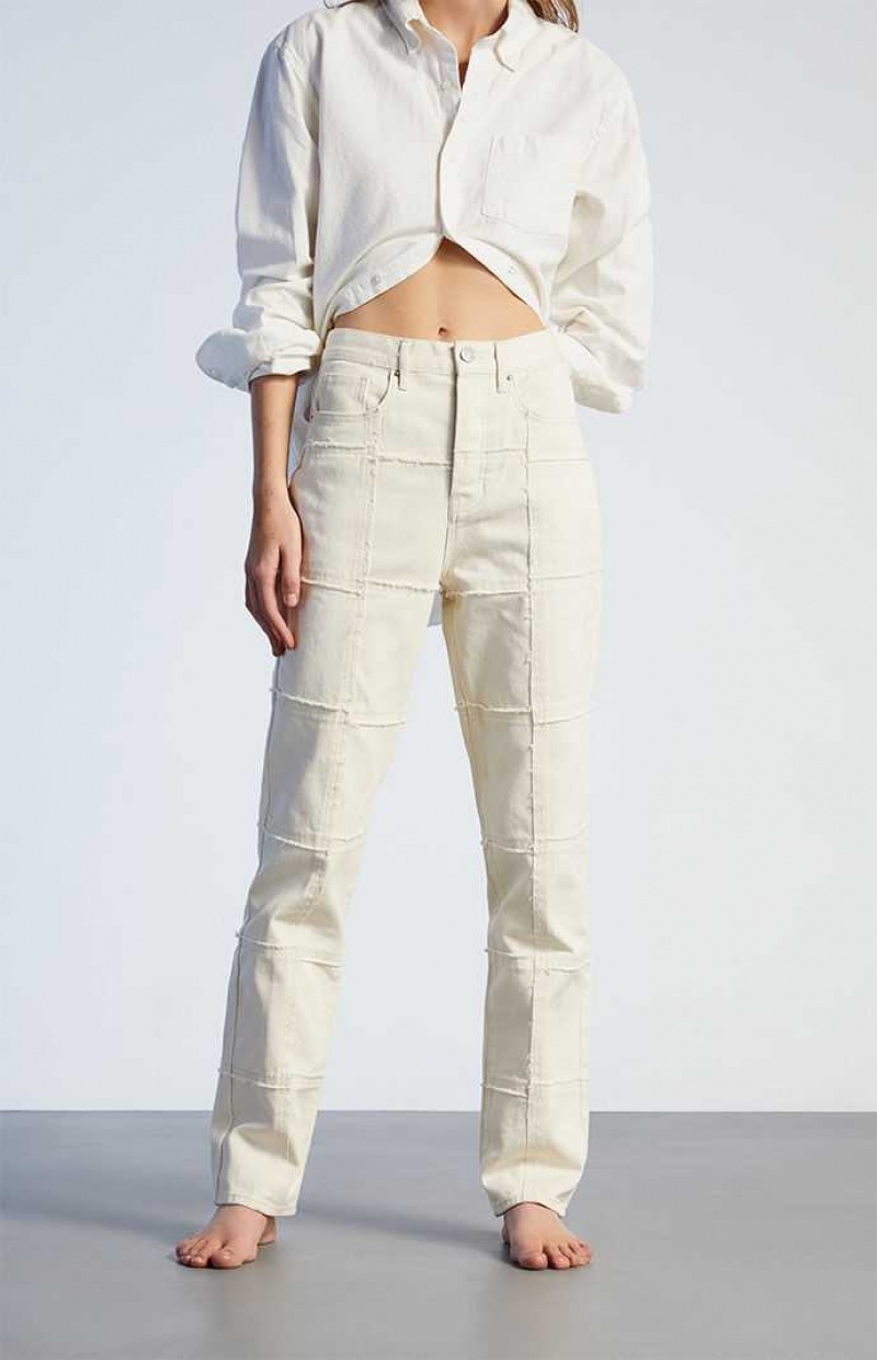 WHITE PacSun White Frayed Paneled Dad Jeans | AHTSIEL-64