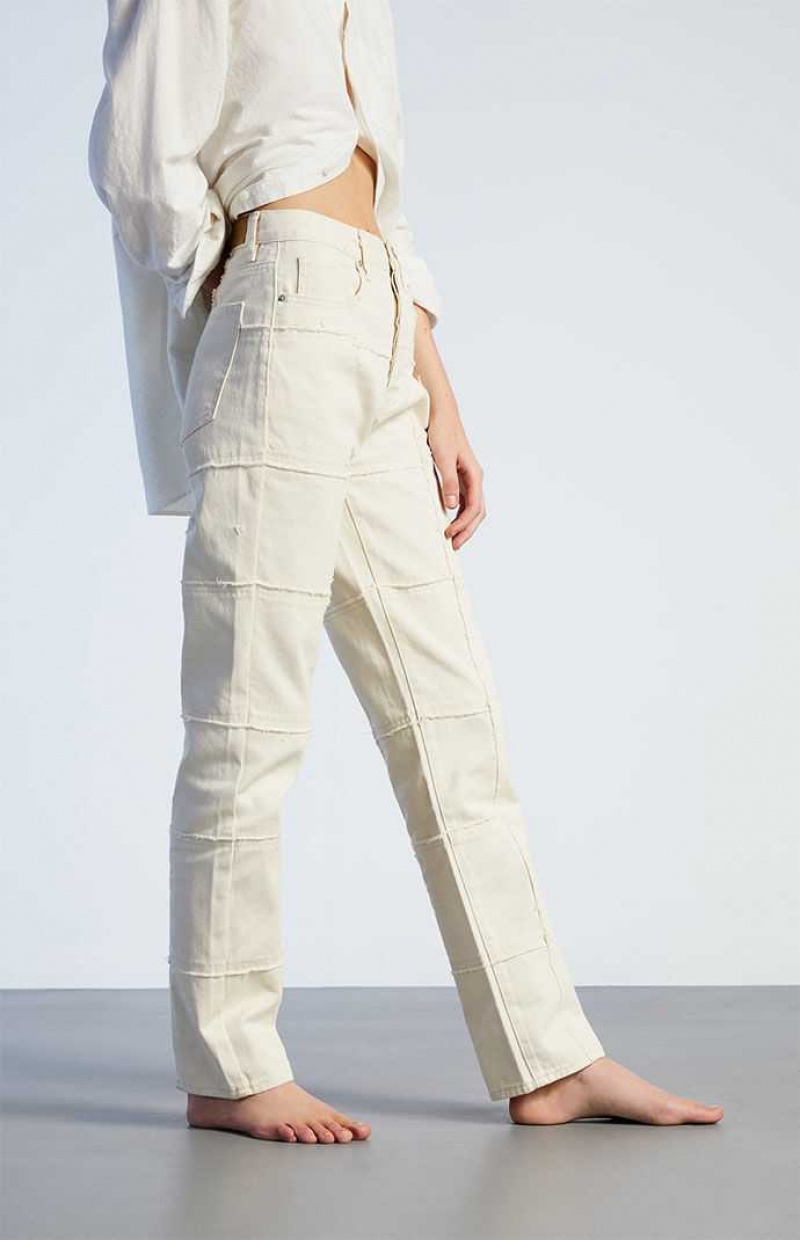 WHITE PacSun White Frayed Paneled Dad Jeans | AHTSIEL-64