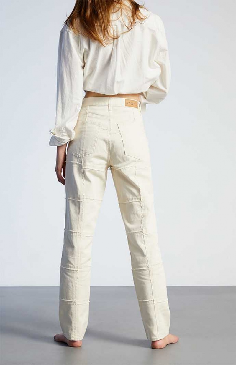 WHITE PacSun White Frayed Paneled Dad Jeans | AHTSIEL-64