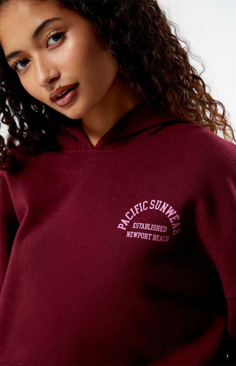 WINE PacSun Pacific Sunwear Arch Bubble Cropped Hoodie | NETJFIU-09