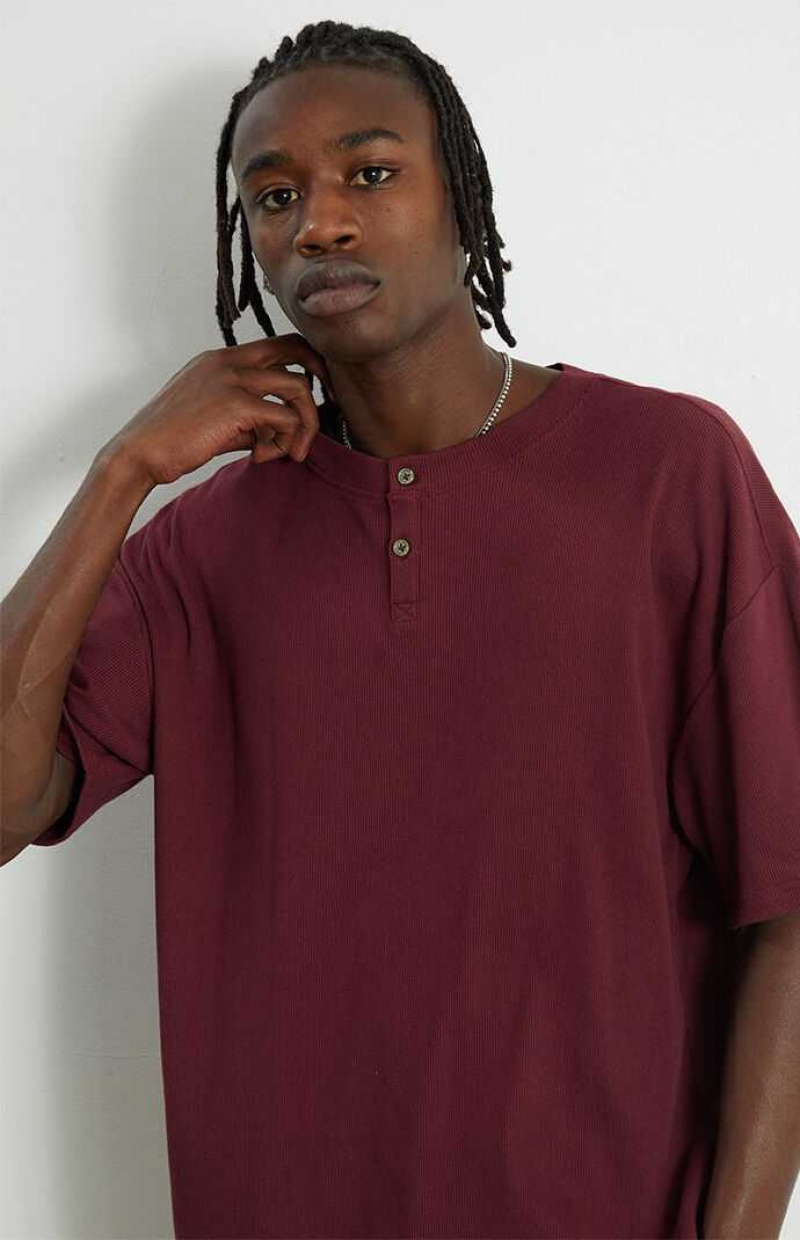 WINE PacSun Ribbed Boxy Henley T-Shirt | PWXJNYT-74