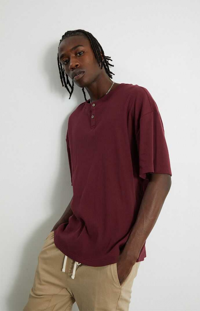 WINE PacSun Ribbed Boxy Henley T-Shirt | PWXJNYT-74