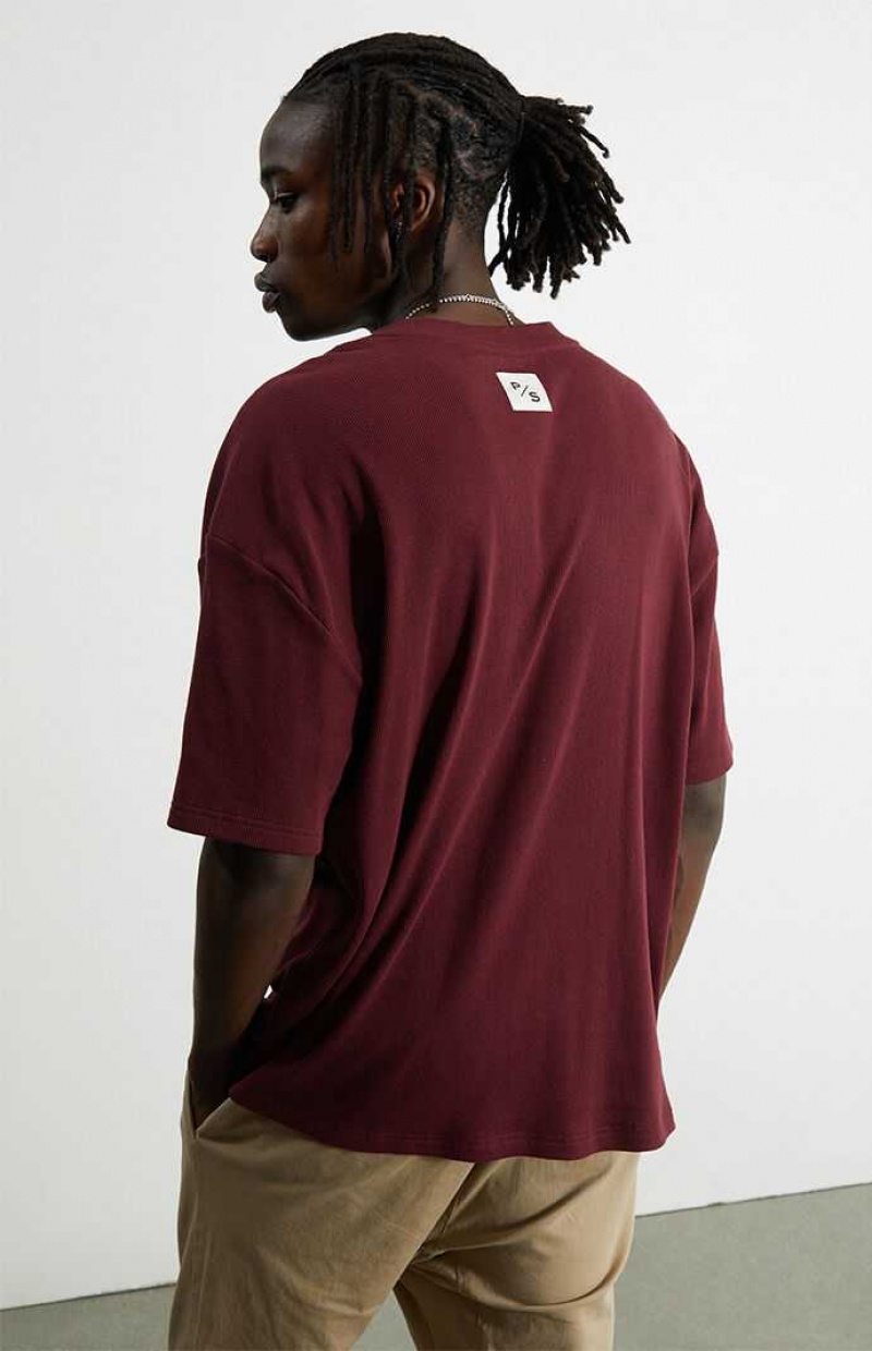 WINE PacSun Ribbed Boxy Henley T-Shirt | PWXJNYT-74